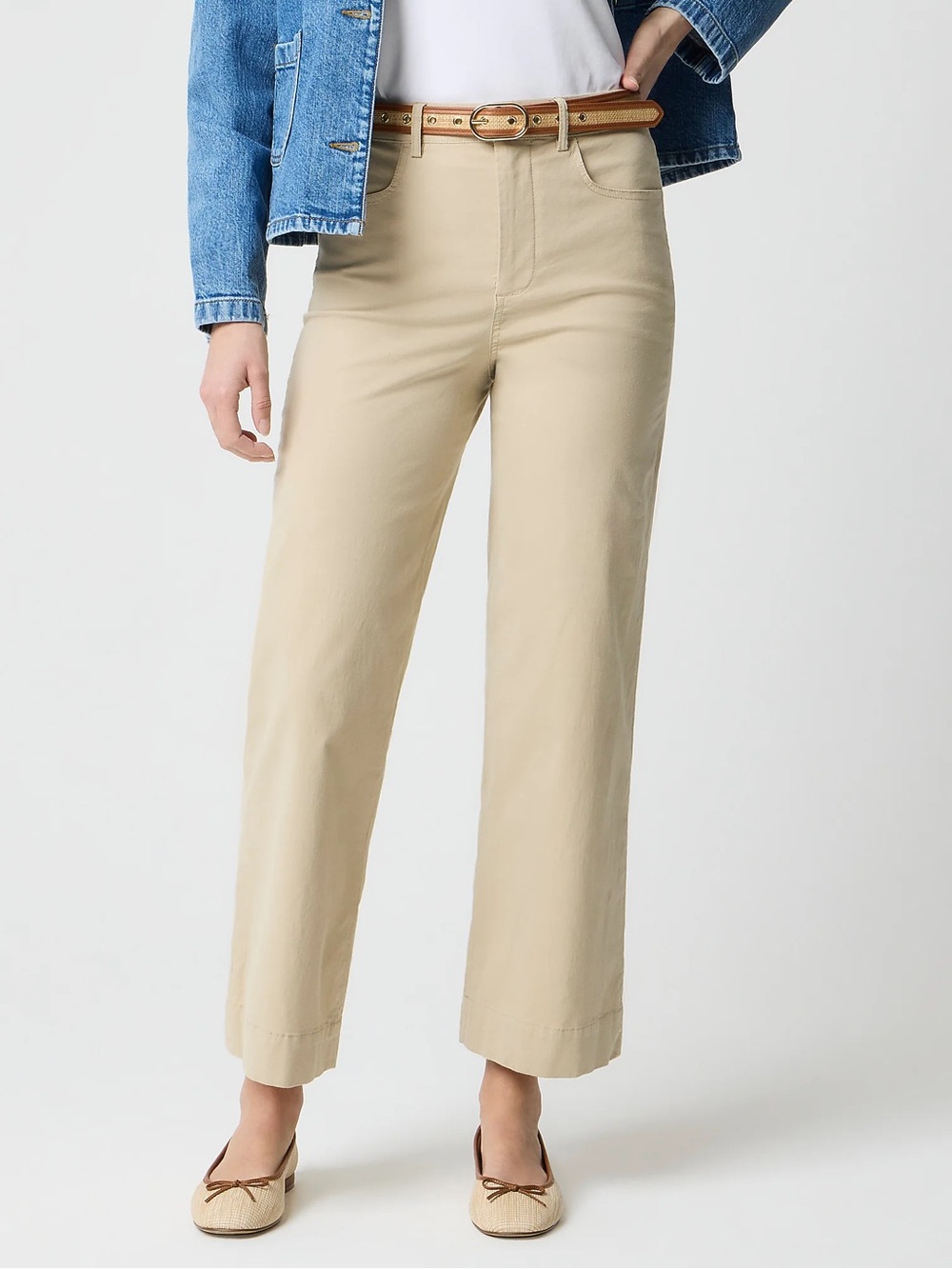 J Crew Factory women Ella wide-leg cropped pant high rise light khaki Sz 34 NWT